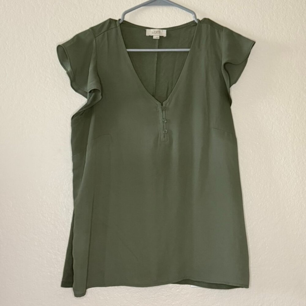 LOFT Outlet Olive Green Button-Front Blouse (Size S)